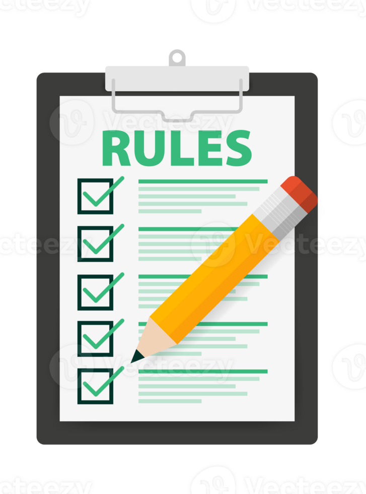 Rules, Checklist with requirements. Principles and strategy. illustration. png