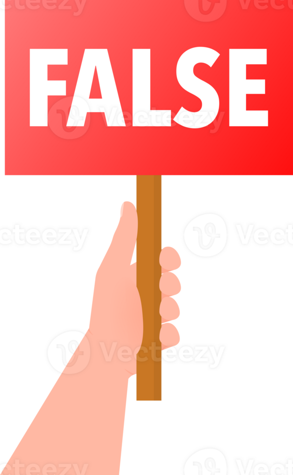 Hands holding posters True false. Check mark and cross. png