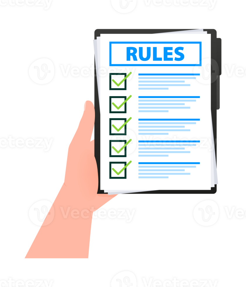 Rules, Checklist with requirements. Principles and strategy. illustration. png