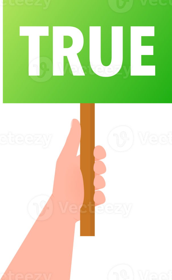 Hands holding posters True false. Check mark and cross. png