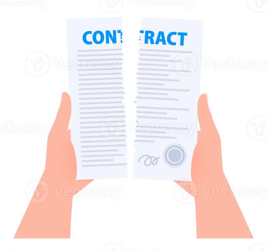 Terminated Contract document form. Torn document. Sign contract. illustration. png