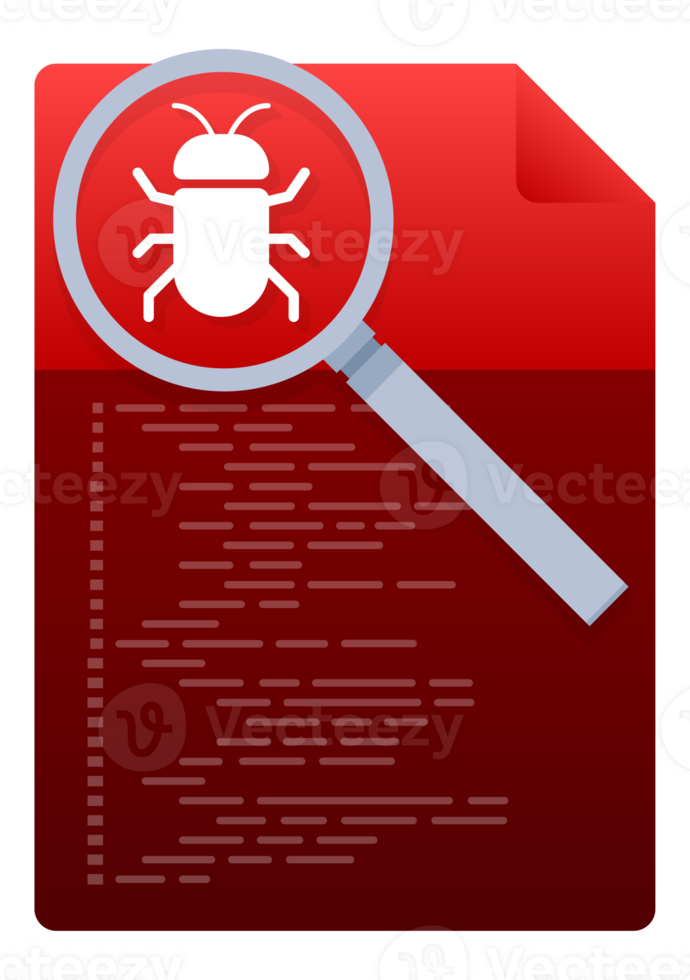 Computer virus detection. Searching bugs. Data protection. Magnifier glass. png
