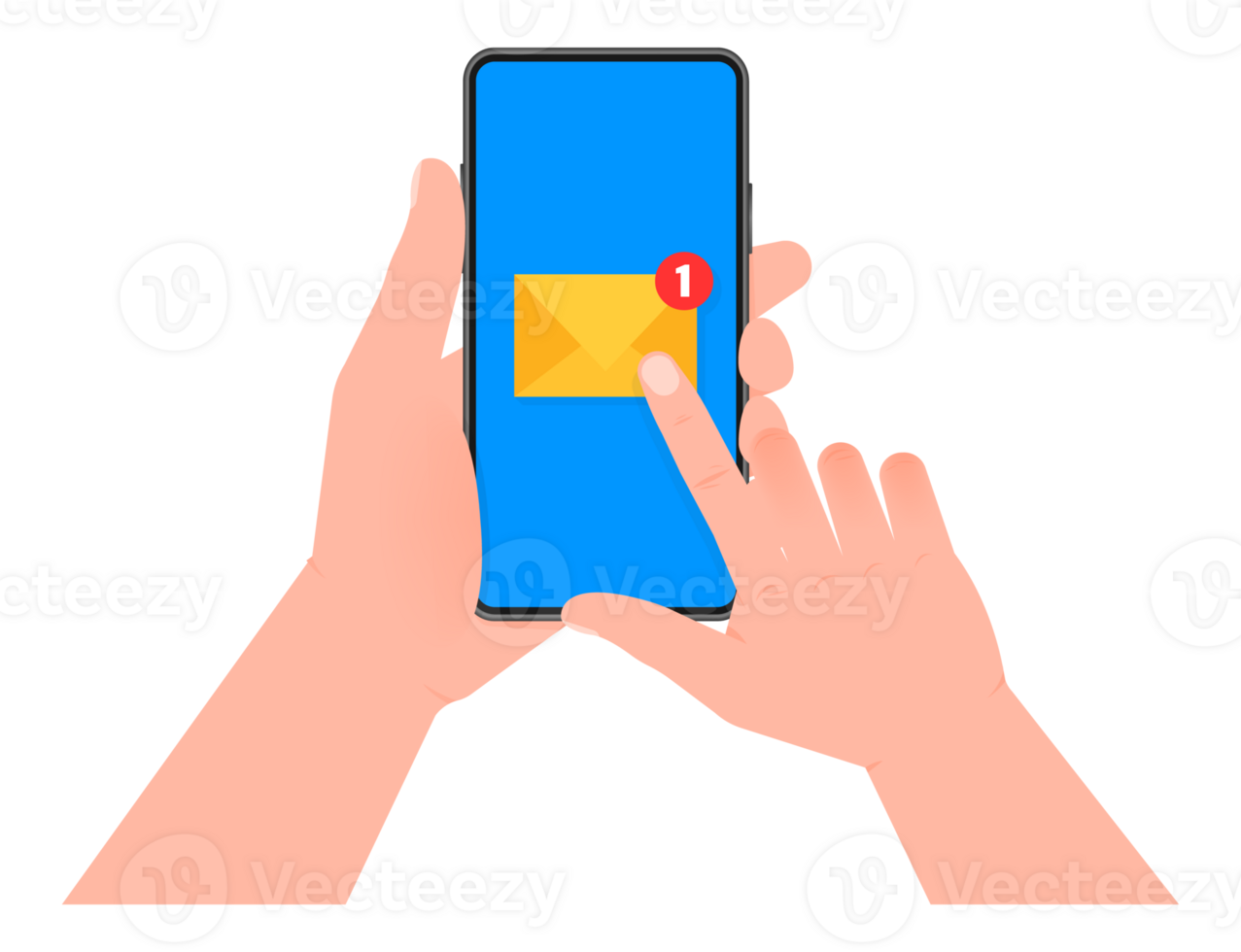 New message on the smartphone screen. Email notification. Hand pressing the screen. stock illustration. png