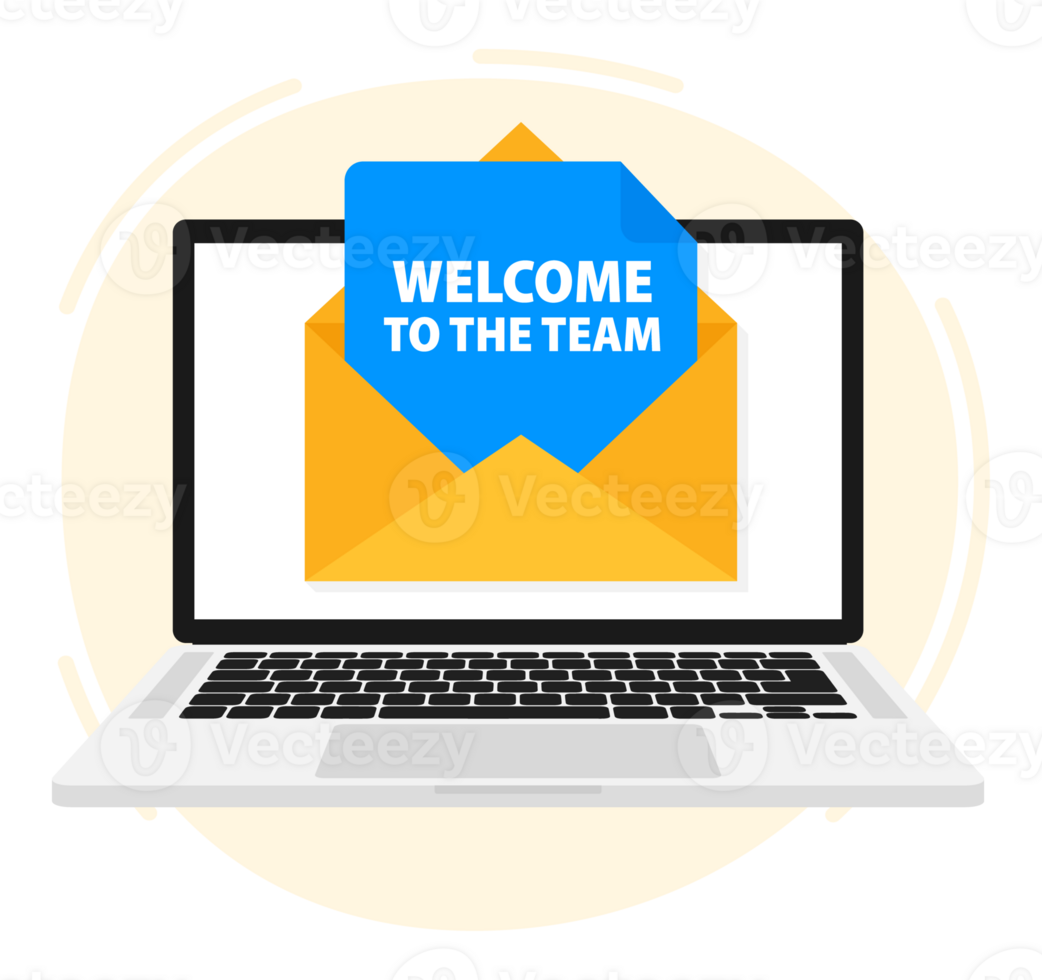 Email on laptop screen Welcome to our team. stock illustration. png