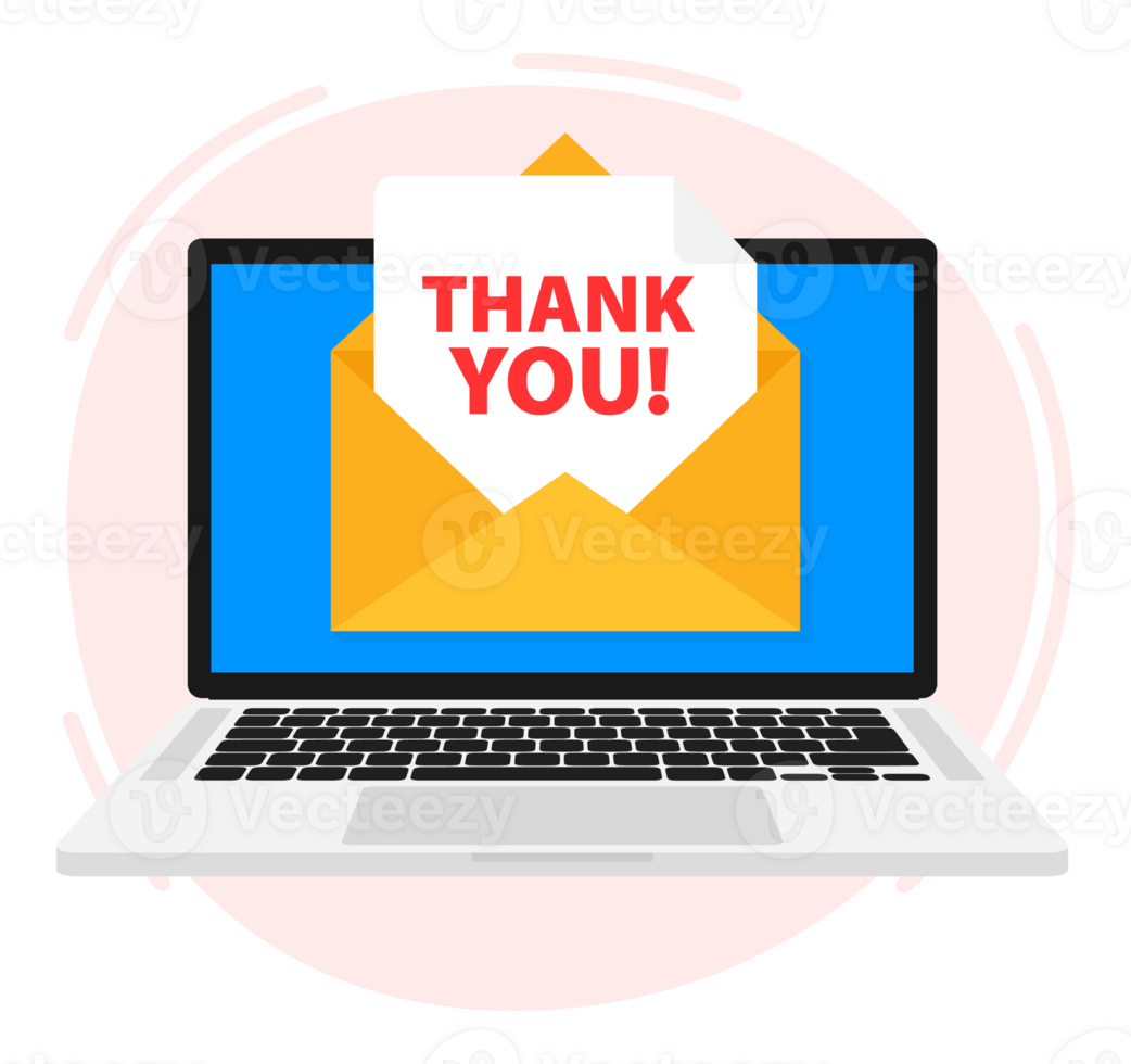Letter in an envelope with thanks, thank you. stock illustration. png
