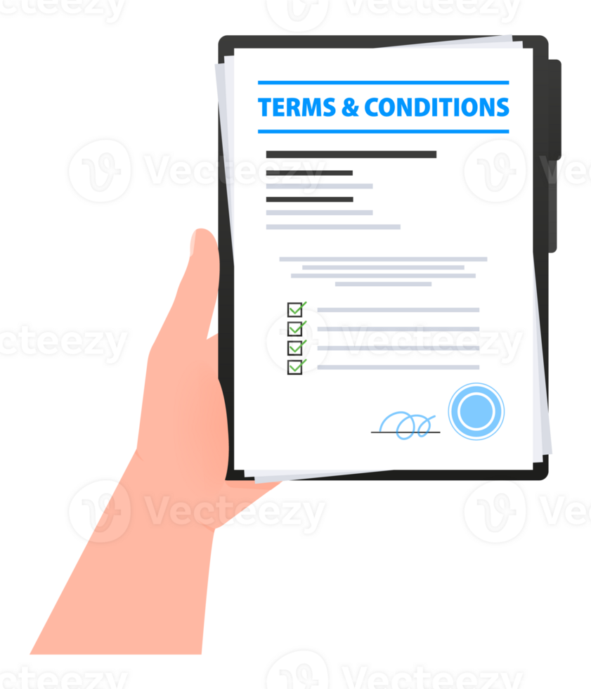 Terms and conditions document. Legal agreements between a service provider and a person who wants to use that service. stock illustration. png