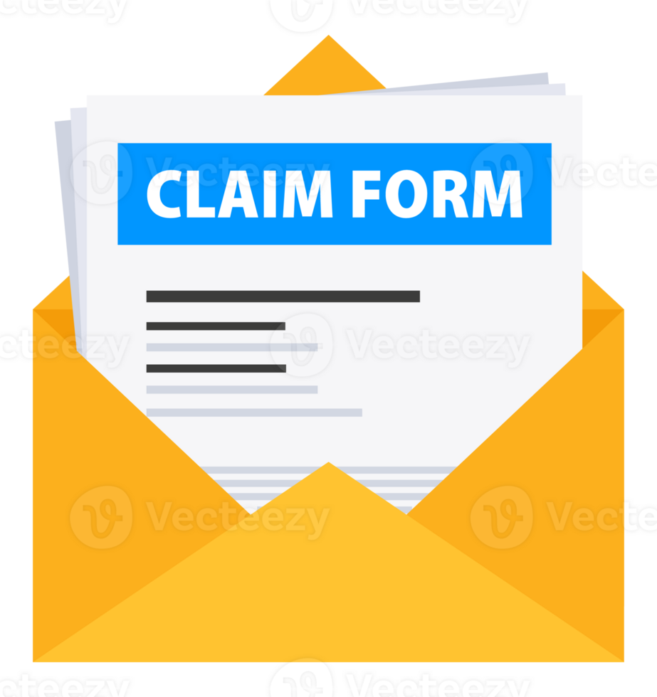 Claim form document in mail. Insurance application form. Accident Snd insurance png