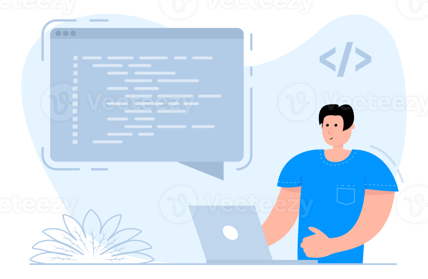 A man stands near the smartphone, on the screen Programmer working. Software programming. Writing code. png