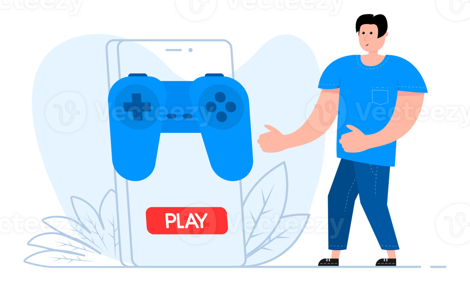 A man stands near the smartphone, on the screen Game Controller. Playing Game. png