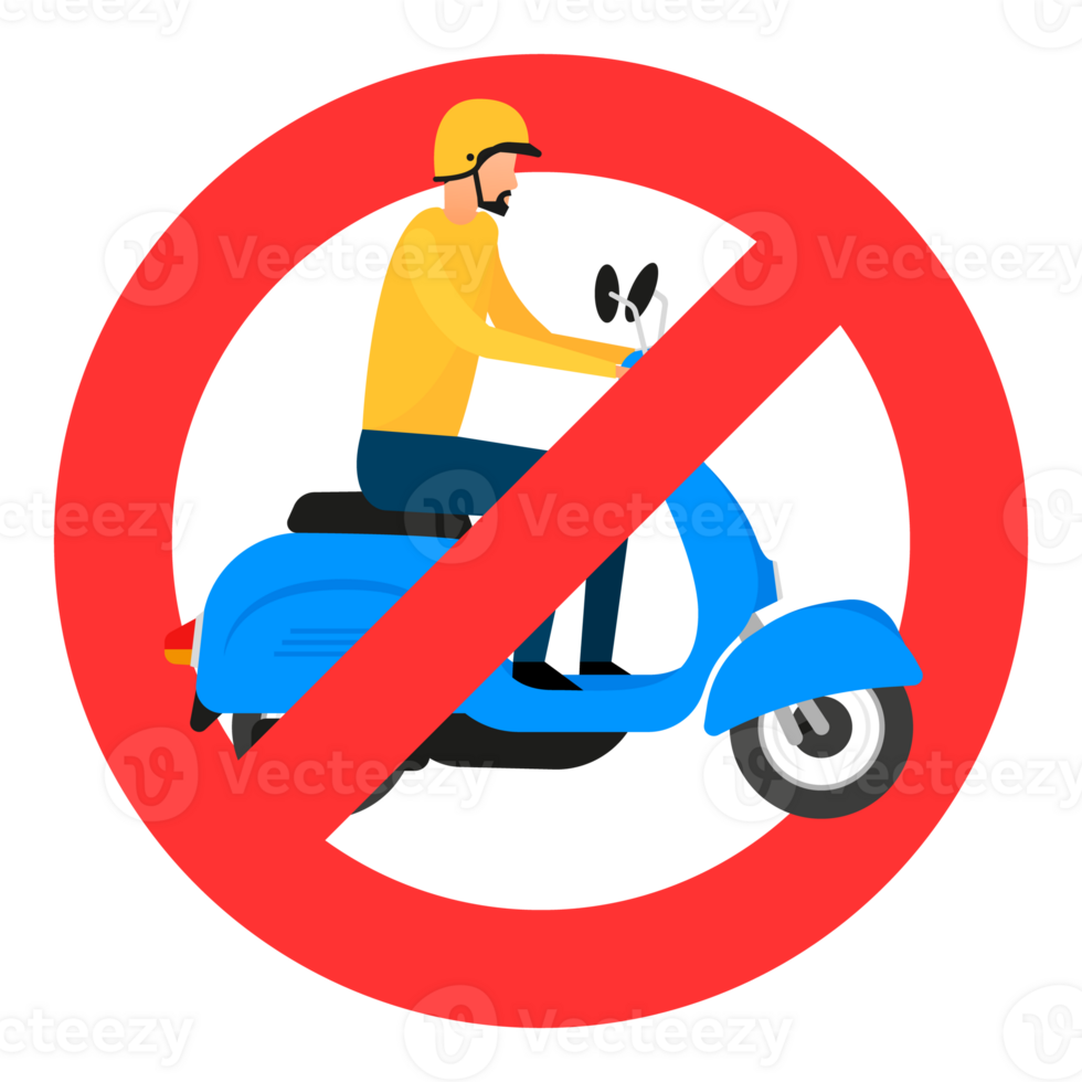 No scooter or motorbike sign. Red crossed circle icon. png