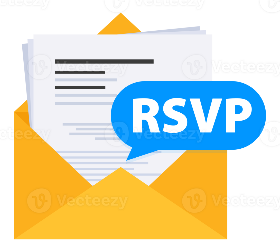 RSVP letter in envelope. Rsvp message envelope. png