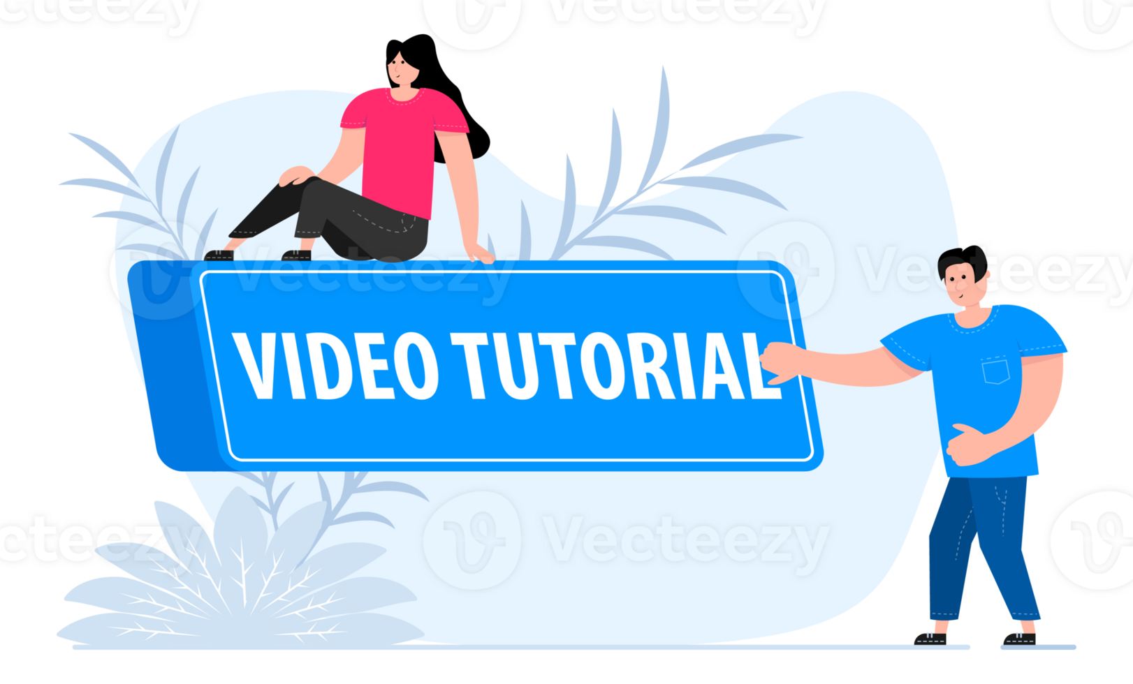 People press button with text tutorial. Click button for app and web design. png