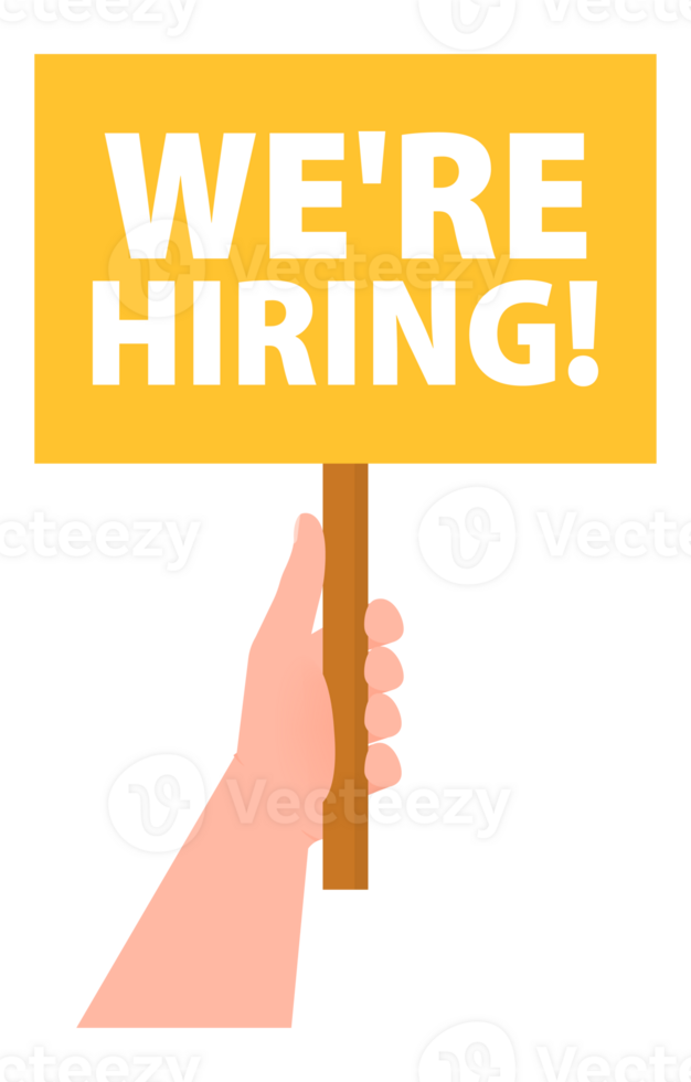 Hand holding placard with space for text we're hiring png