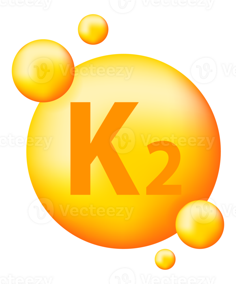 Vitamin K2 with realistic drop. Particles of vitamins in the middle. png