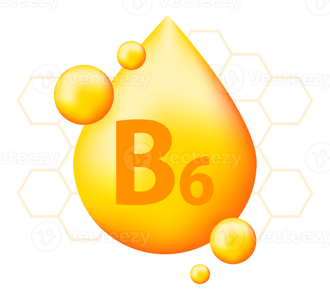 Vitamin B6 with realistic drop. Particles of vitamins in the middle png