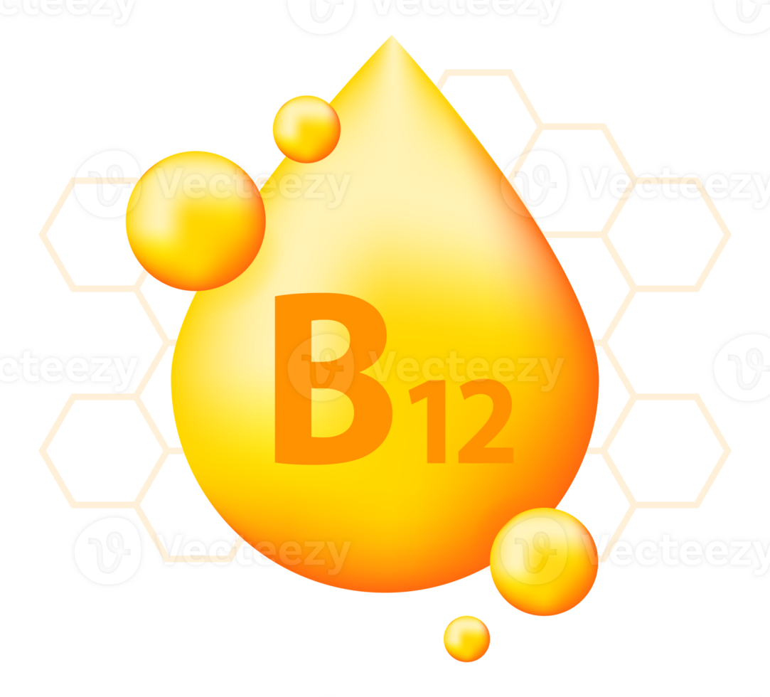 Vitamin b12 with realistic drop. Particles of vitamins in the middle png