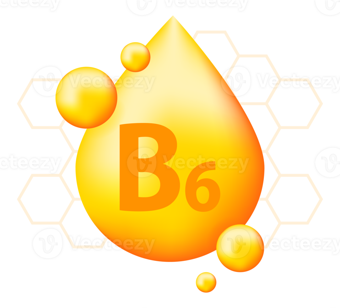 Vitamin B6 with realistic drop. Particles of vitamins in the middle png