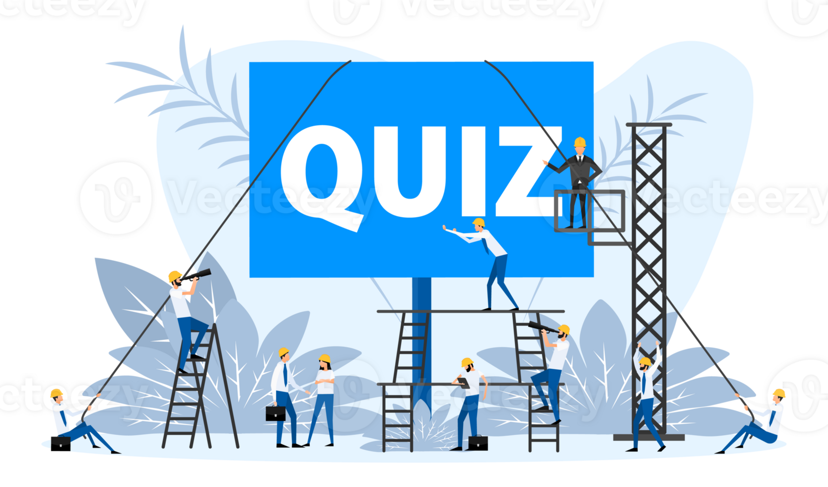 People stand near the placard Quiz. Hand holding blank placard png
