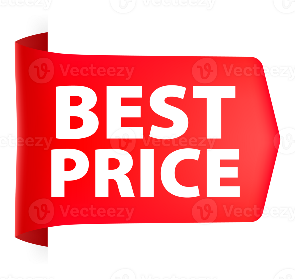 Best price red label with ribbon. illustration png