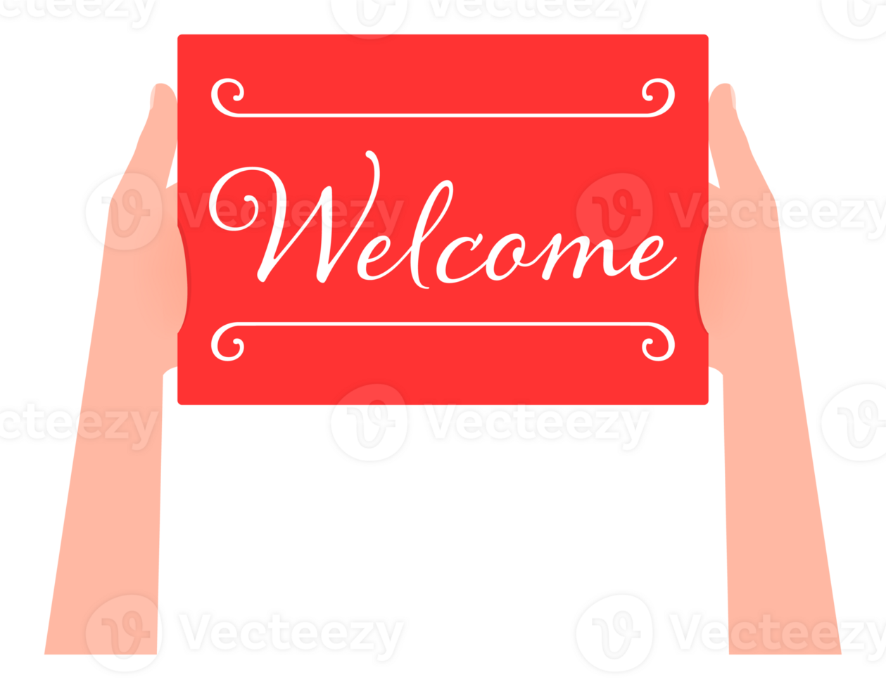 Hand holding placard with space for text Welcome png
