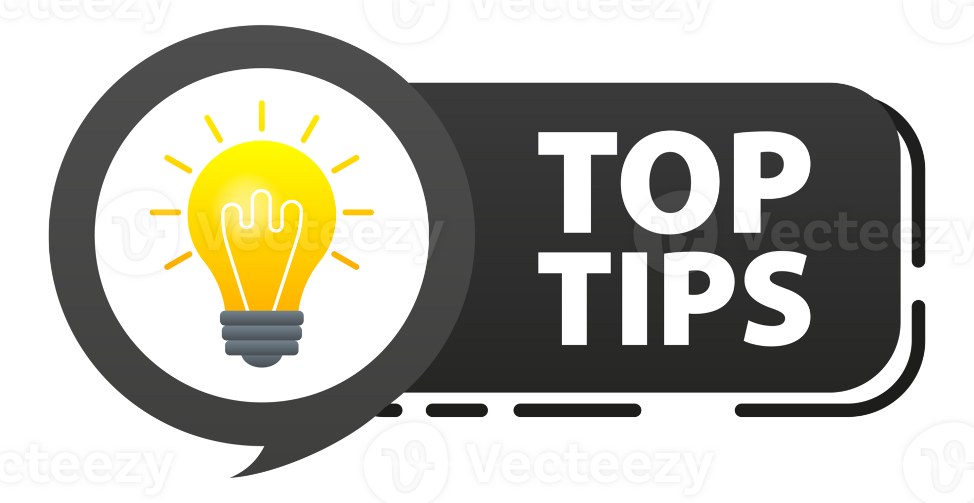 Top tips label with light bulb. Helpful tricks, tooltip png