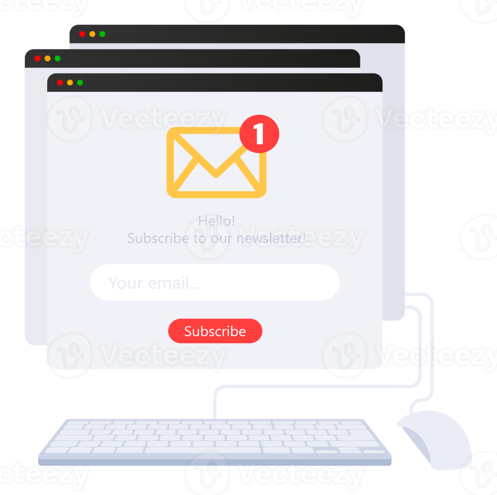 Subscribe for newsletter. Email marketing system. Promotional announcement png