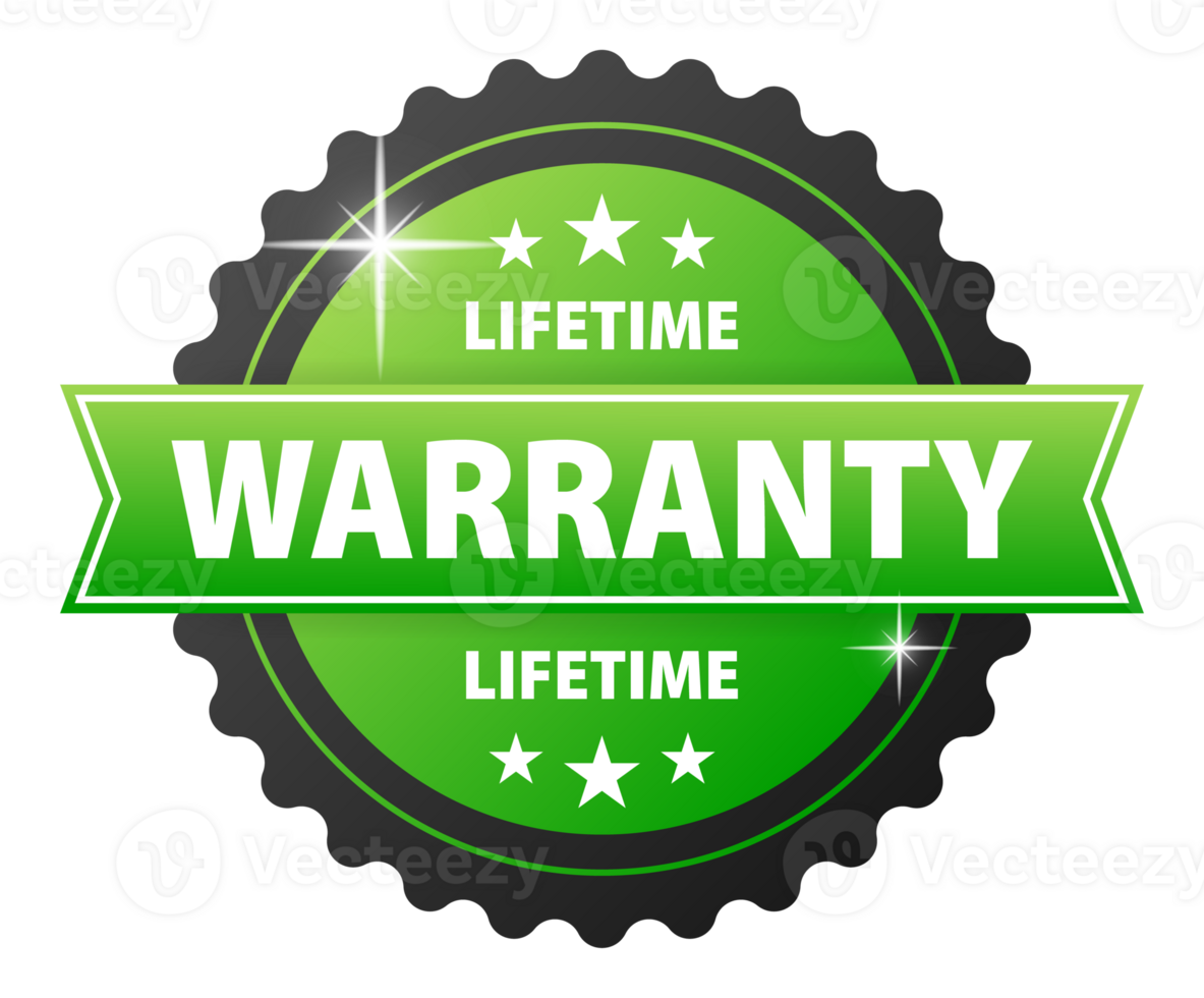 lifetime warranty label. Lifetime warranty on product quality and reliability png