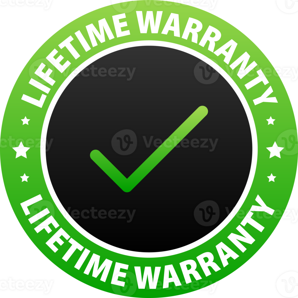 lifetime warranty label. Lifetime warranty on product quality and reliability png