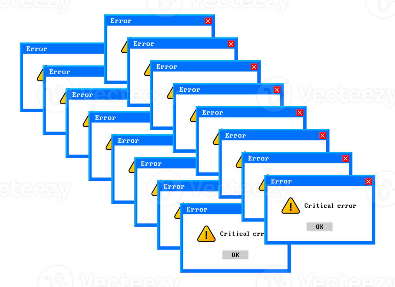 Old computer window, Critical error. Blank template window in retro style. Error message png