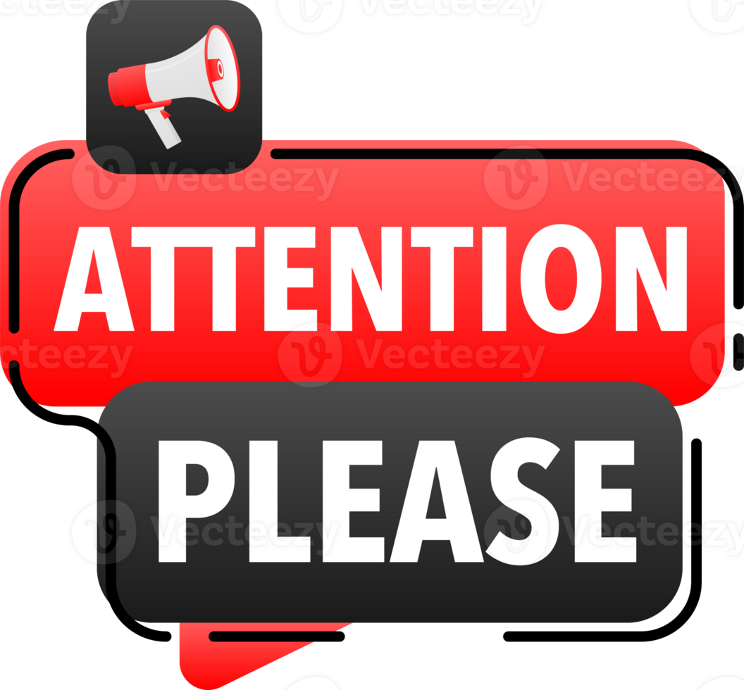 Megaphone label set with text attention please. Attention please announcement banner png