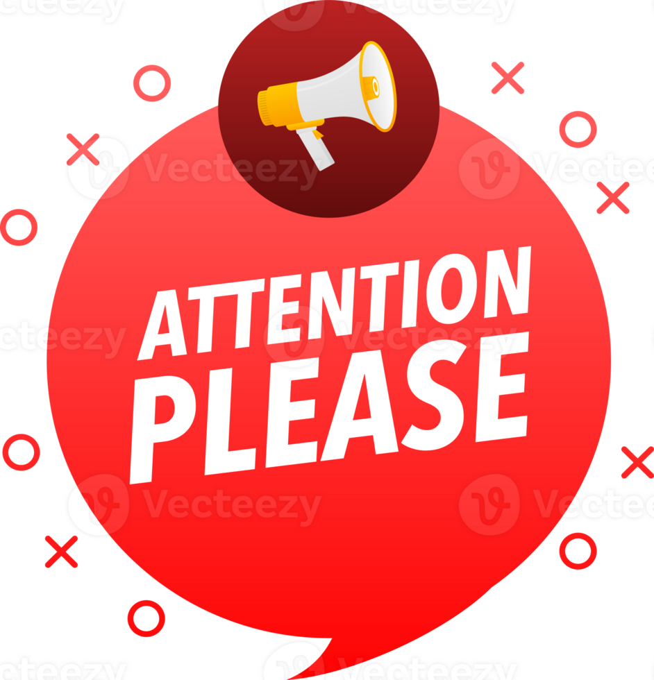 Megaphone label set with text attention please. Attention please announcement banner png