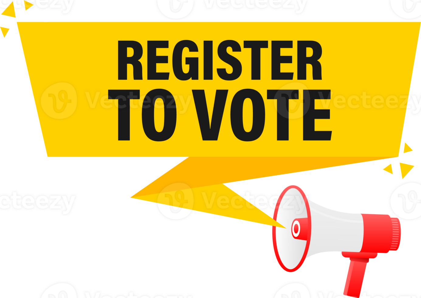 Megaphone label set with text register to vote. Register to vote announcement banner png