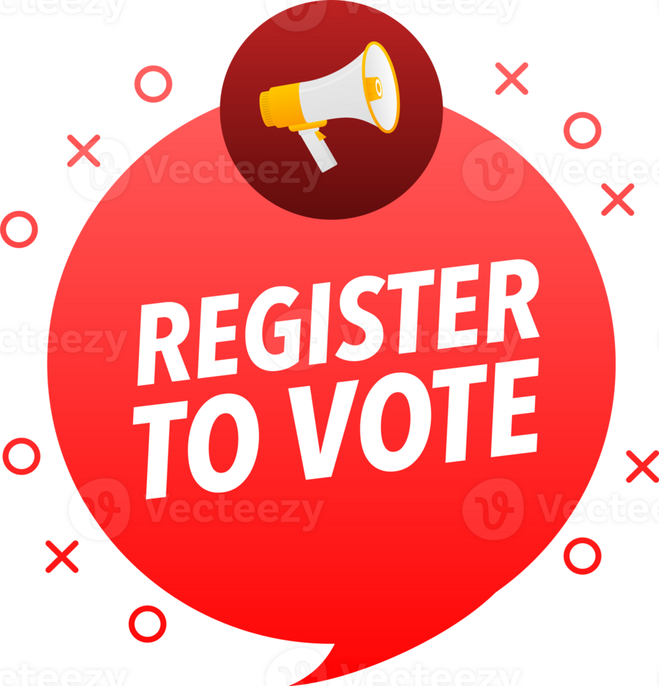 Megaphone label set with text register to vote. Register to vote announcement banner png