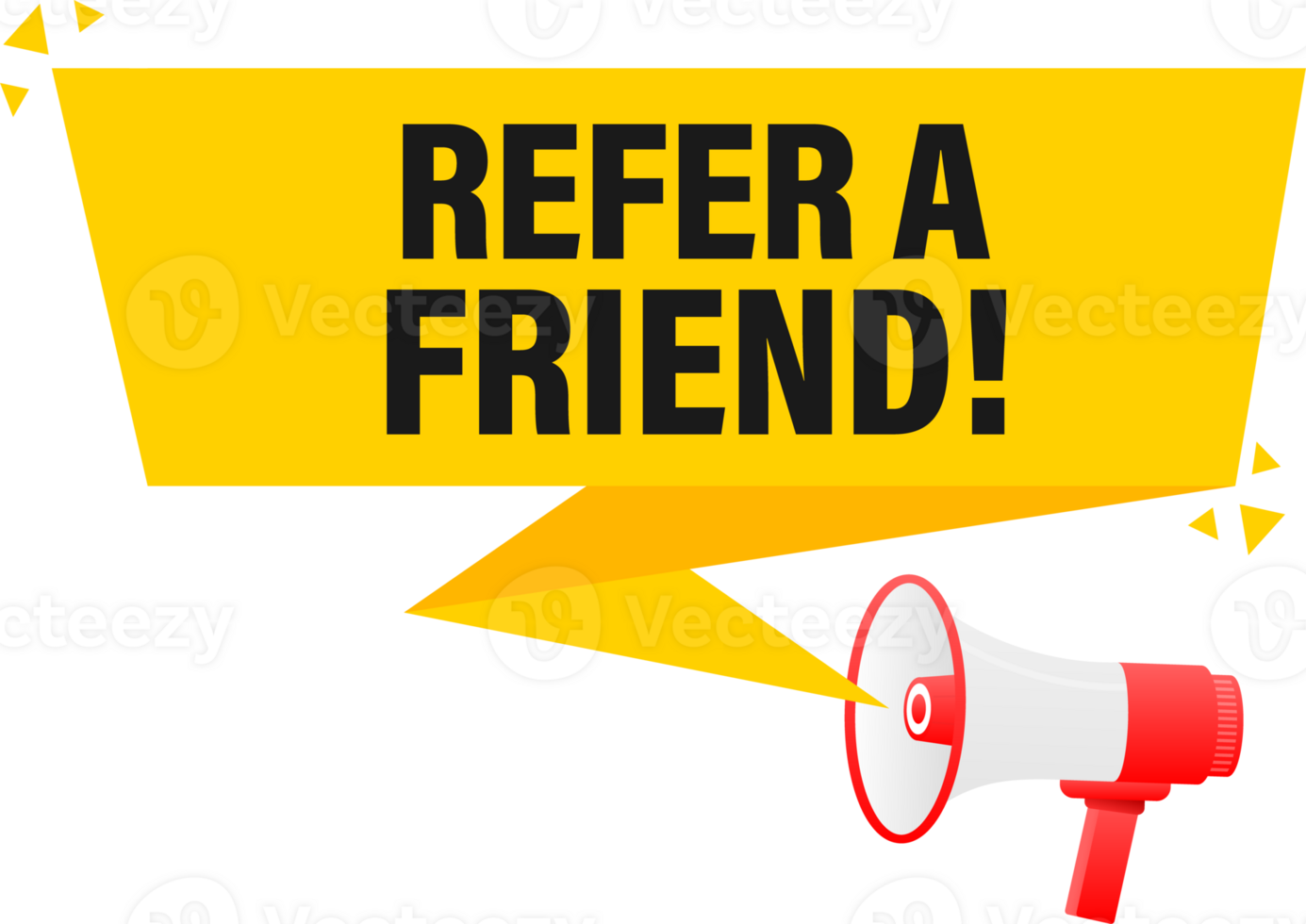 Megaphone label set with text Refer a friend. Refer a friend announcement banner png