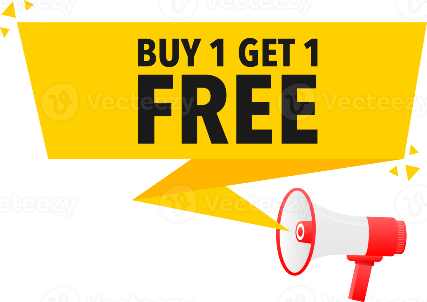 Megaphone label set with text Buy 1 get 1 free. Buy 1 get 1 free announcement banner png