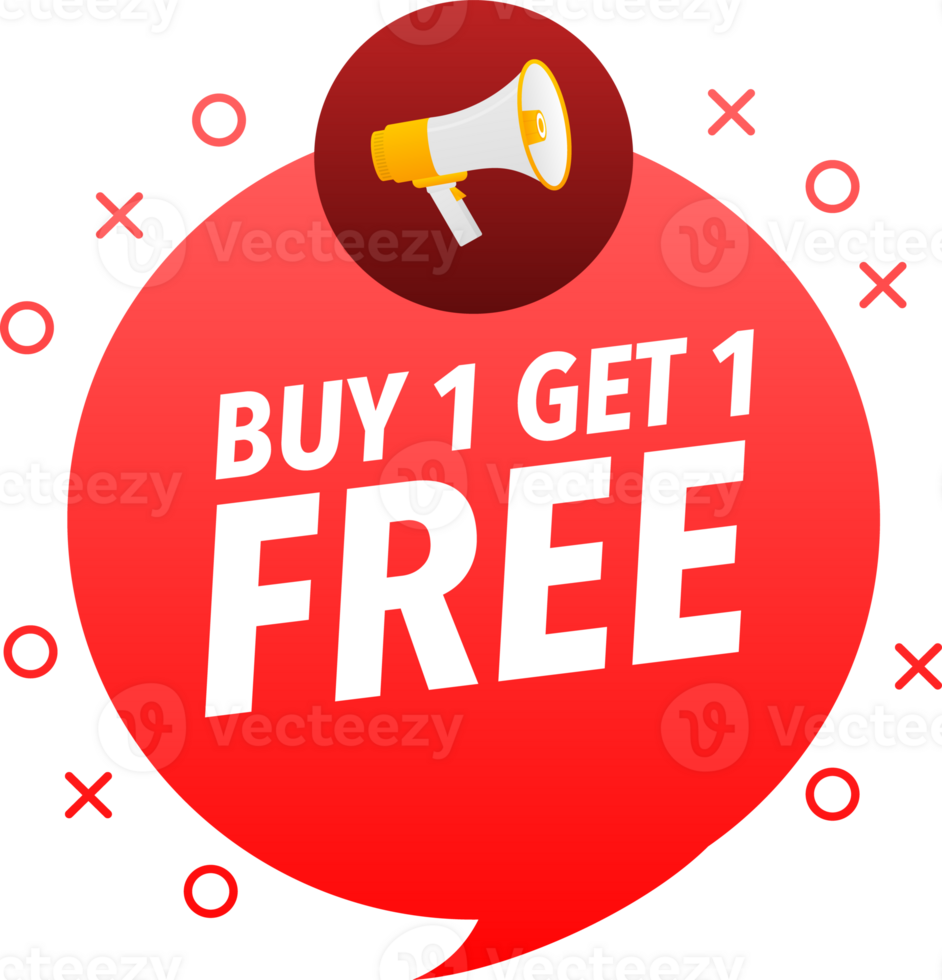 Megaphone label set with text Buy 1 get 1 free. Buy 1 get 1 free announcement banner png