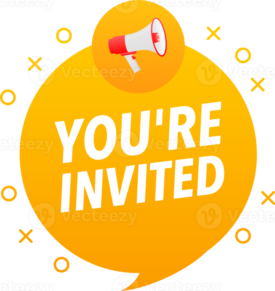 Megaphone label set with text you are invited. You are invited announcement banner png