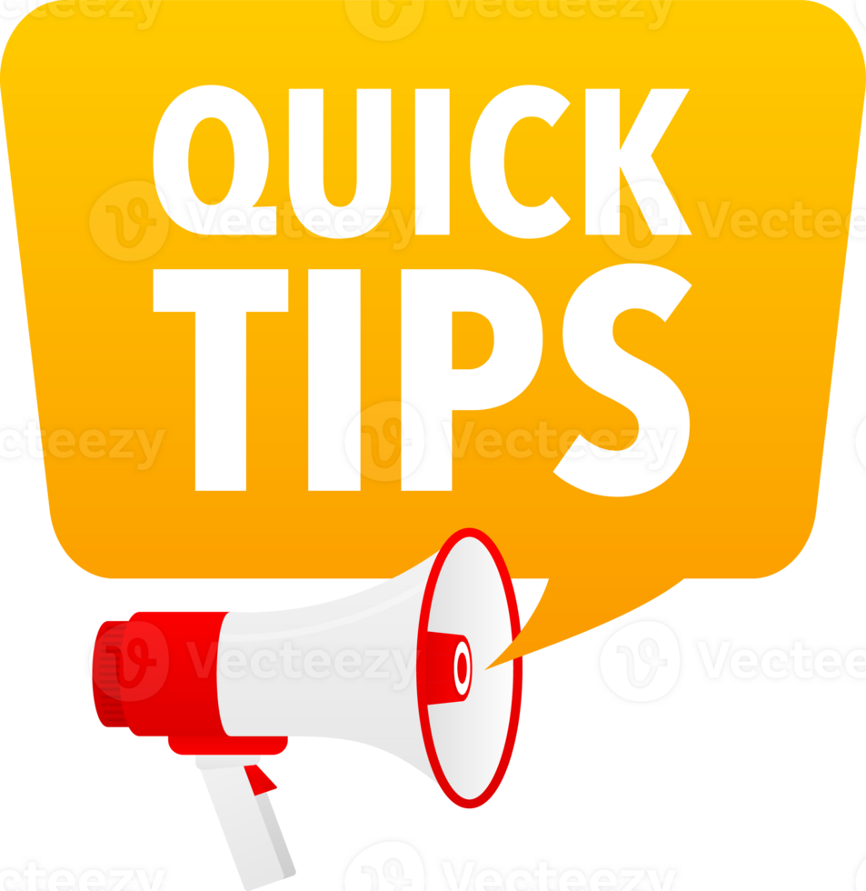 Megaphone label set with text quick tips. Quick tips announcement banner png