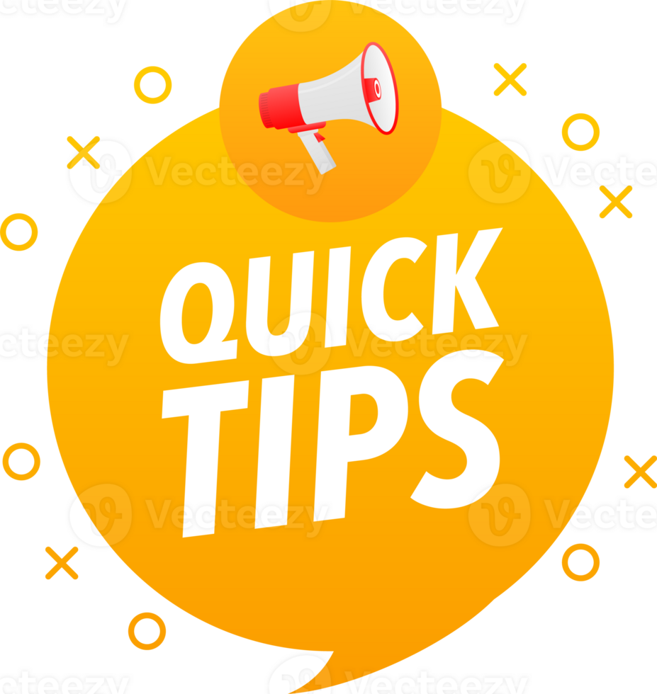 Megaphone label set with text quick tips. Quick tips announcement banner png