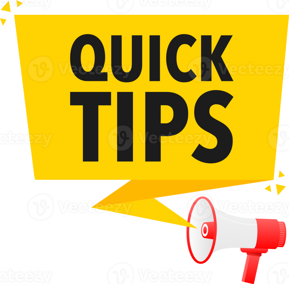 Megaphone label set with text quick tips. Quick tips announcement banner png