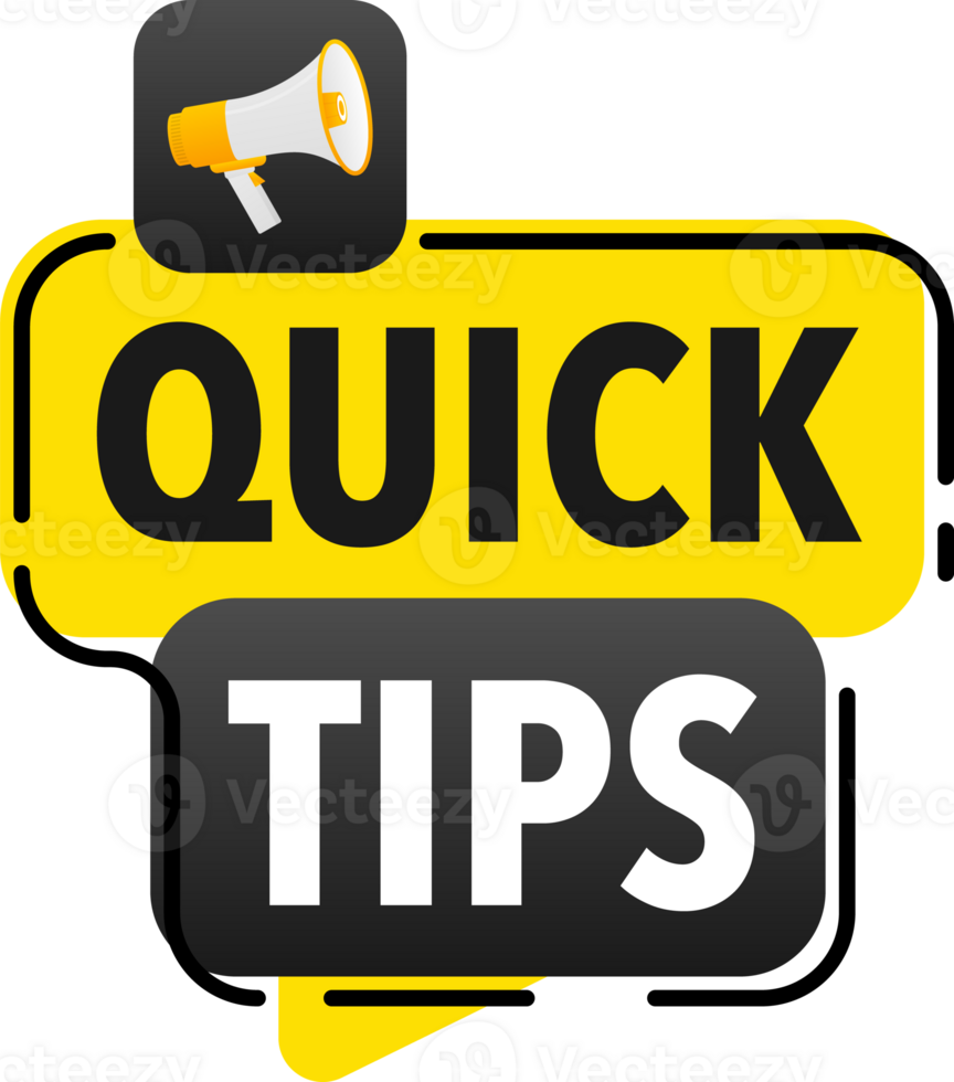 Megaphone label set with text quick tips. Quick tips announcement banner png