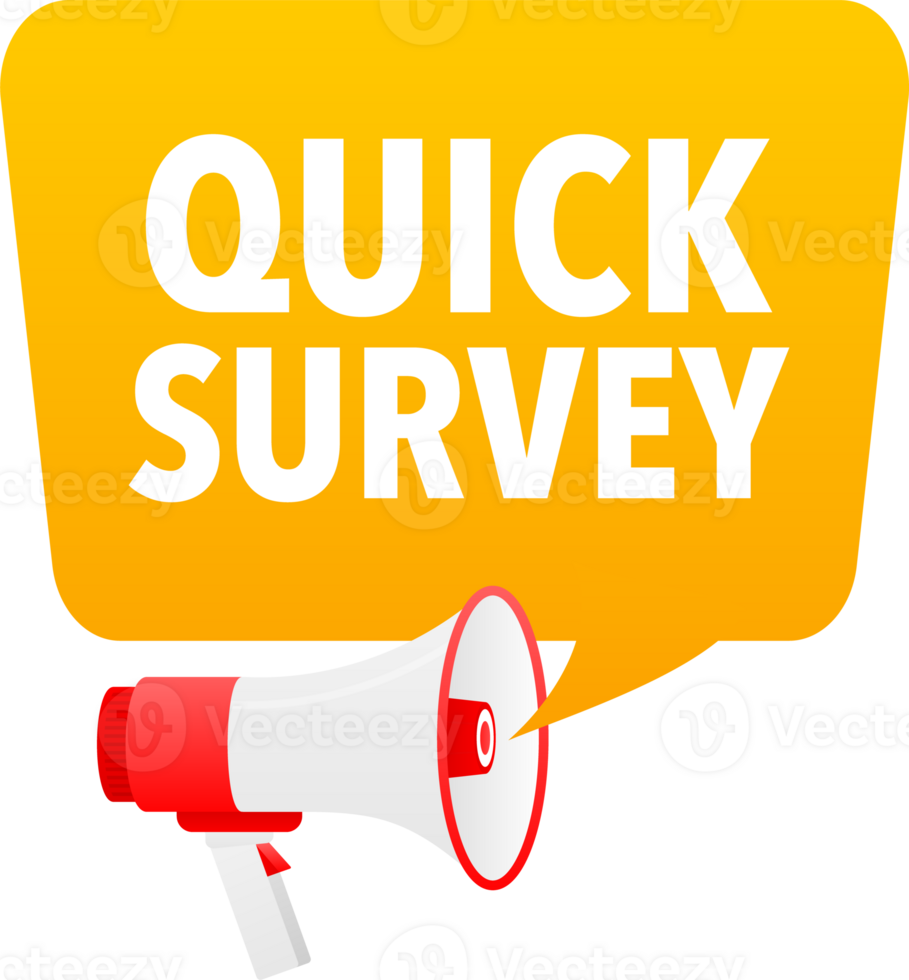 Megaphone label set with text Quick survey. Quick survey announcement banner png