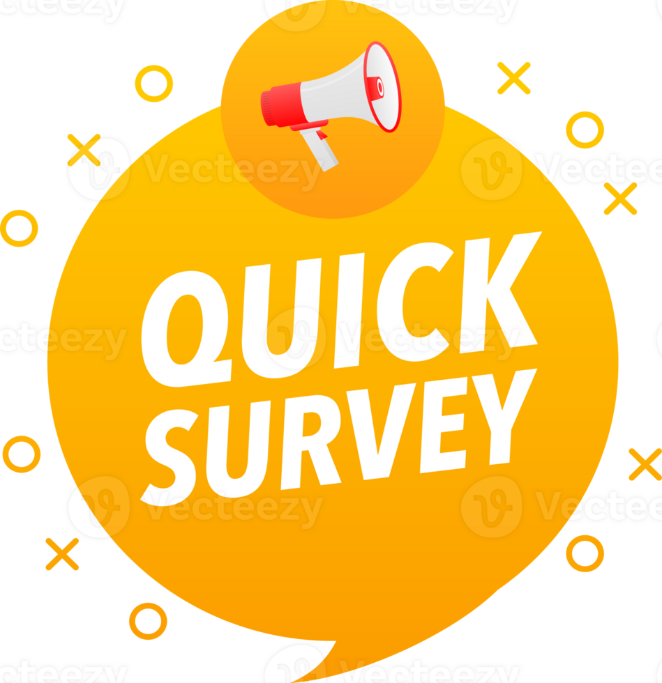Megaphone label set with text Quick survey. Quick survey announcement banner png