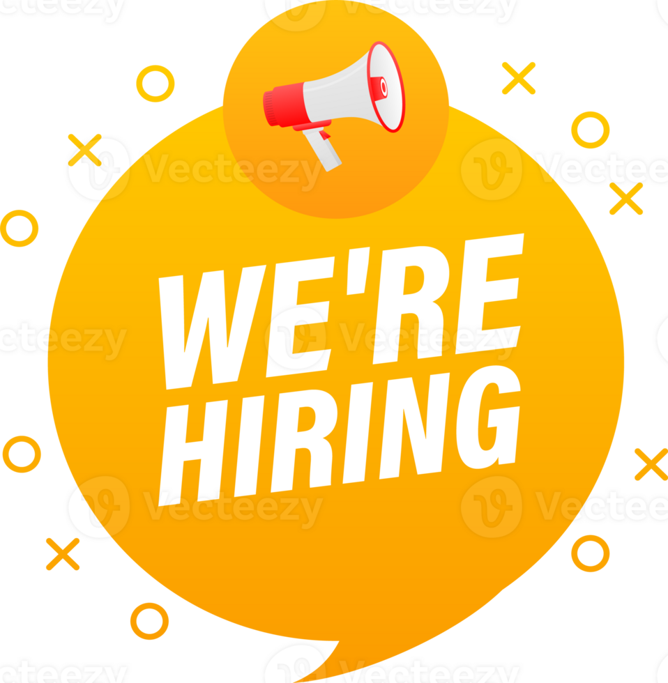 Megaphone label set with text We are hiring. We are hiring announcement banner png