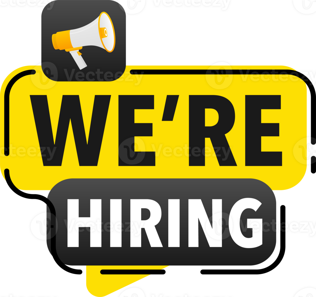 Megaphone label set with text We are hiring. We are hiring announcement banner png