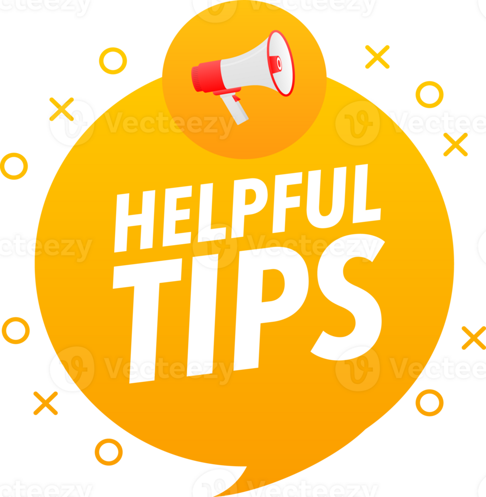 Megaphone label set with text helpful tips. Helpful tips announcement banner png