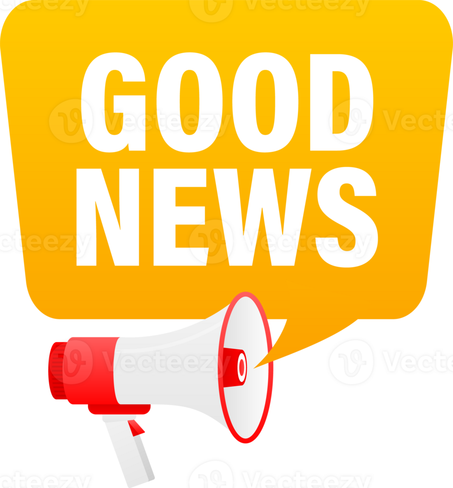 Megaphone label set with text good news. good news announcement banner png