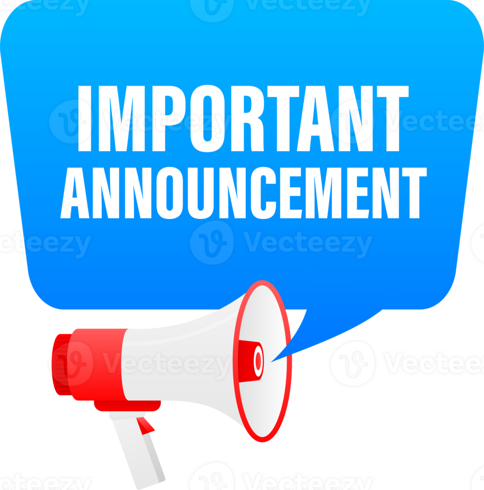 Megaphone label set with text important announcement. Important announcement announcement banner png