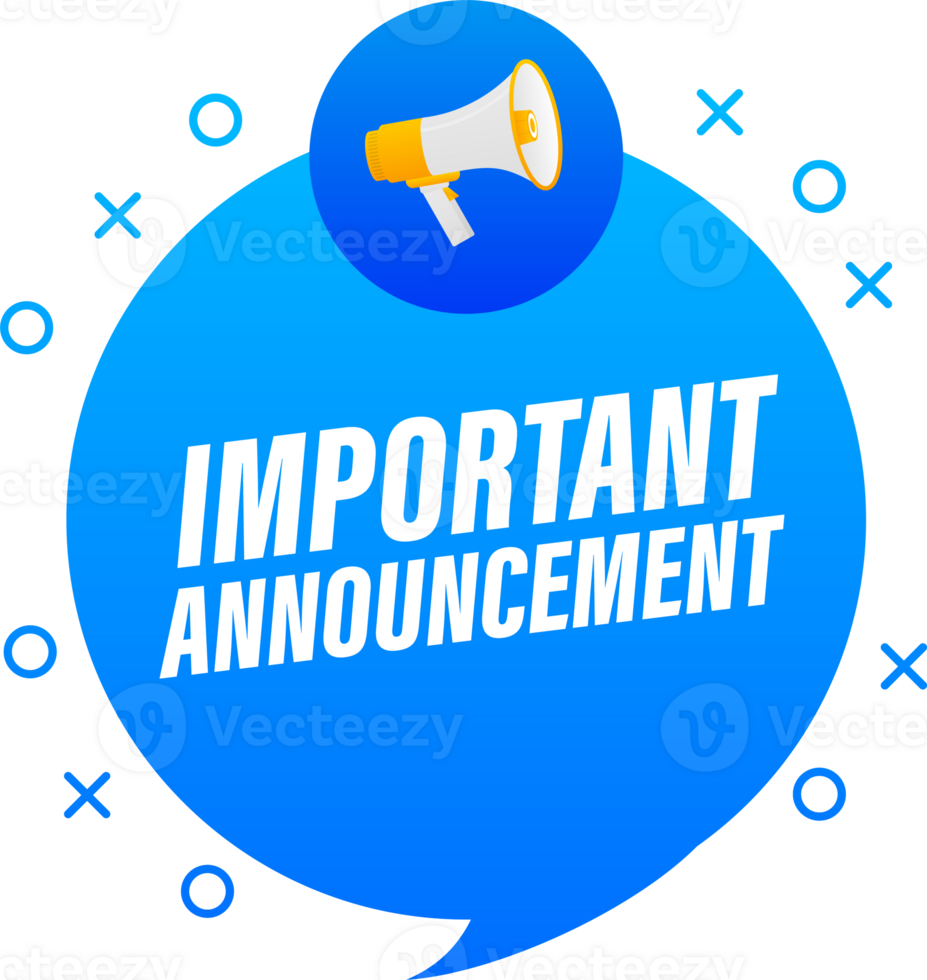 Megaphone label set with text important announcement. Important announcement announcement banner png