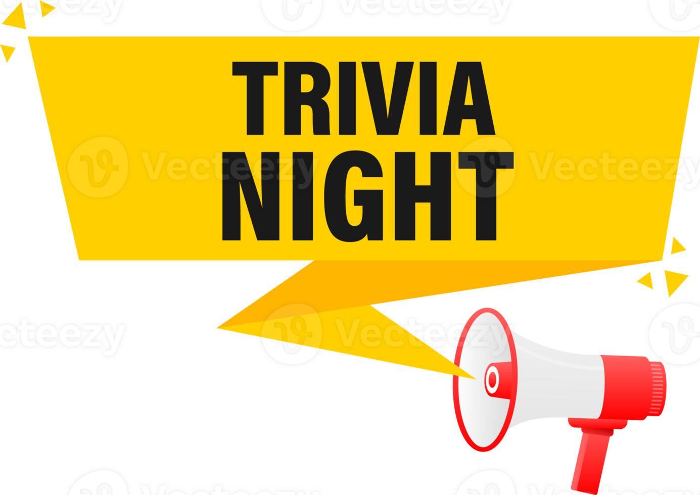 Megaphone label set with text Trivia night. Trivia night announcement banner png